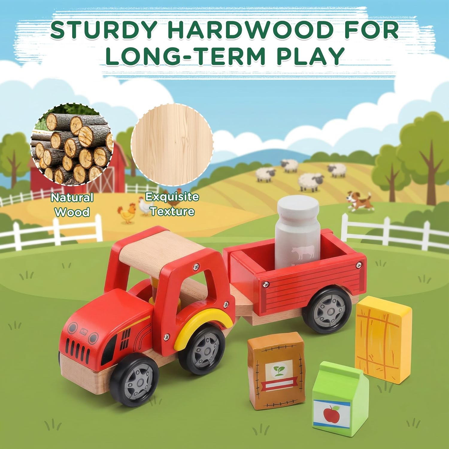 Wooden Farm Tractor Toy with D - Farming A 评论和价格
