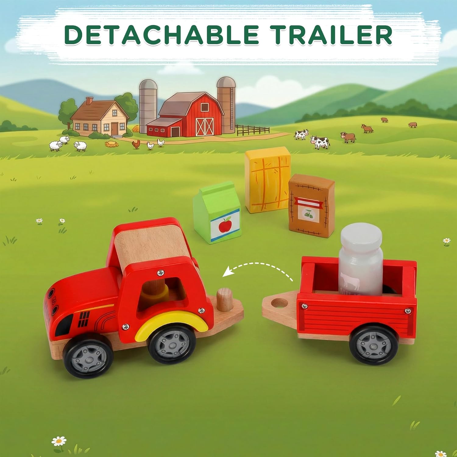 Wooden Farm Tractor Toy with D - Farming A 评论和价格